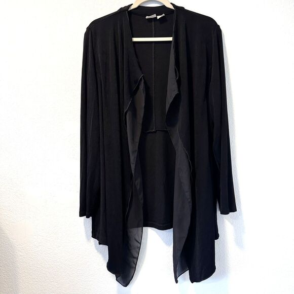 Chico's Sweaters - Chicos Travelers Size 2 Solid Black Open Front Sheer Drape Waterfall Cardigan